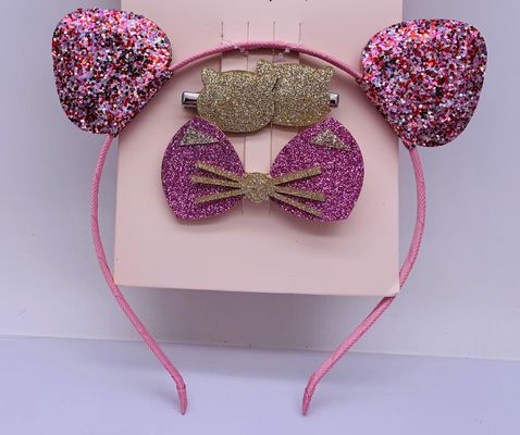Sequin Boog Kinderen Haar Accessoires Hoofdband Met Hoop Roze Kleur