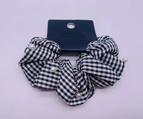 Plaid Rubber Stof Haar Accessoires Scrunchies Met Witte Parels
