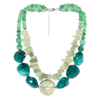 Modieuze kraalhalsband in groene tinten met verschillende lengtes polyester