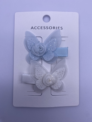 Blauw en wit 2 verpakkingen vlinder- en bloemhaarclamps met elastische band