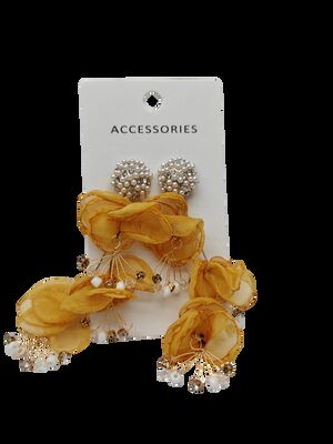 Vintage Floral Fabric Earrings for Women 2.5cm Alloy Rhinestone