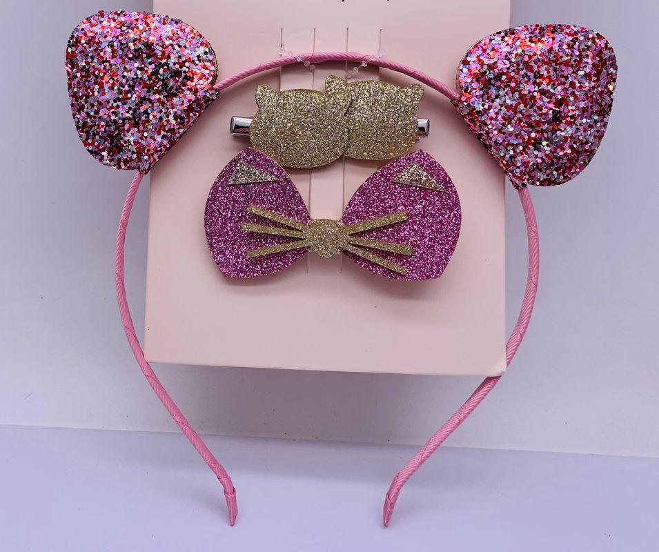 Sequin Boog Kinderen Haar Accessoires Hoofdband Met Hoop Roze Kleur