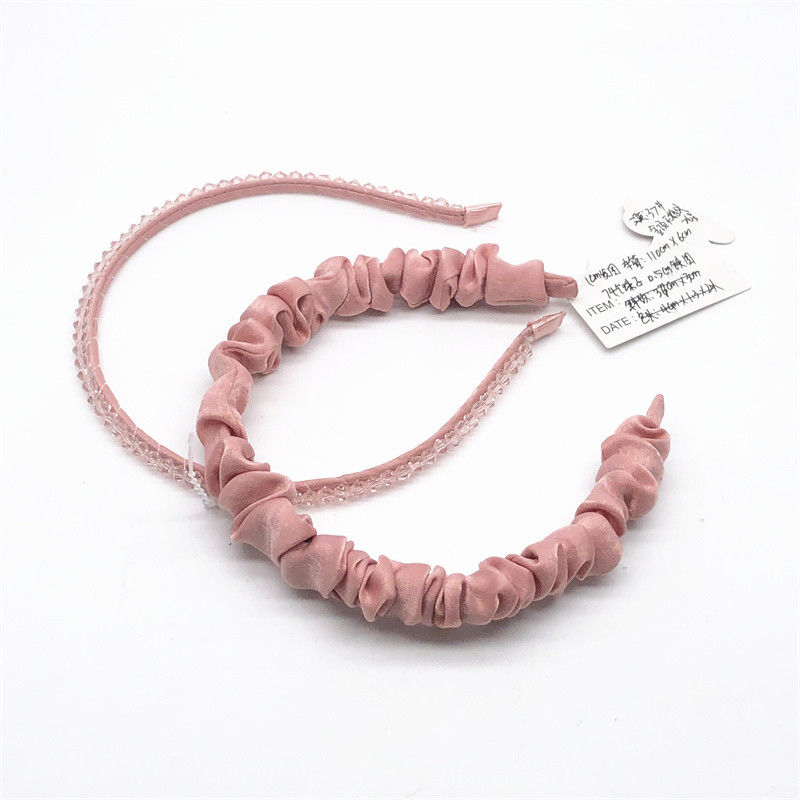 Kinderen Satine Stof Haar Band Roze Perlen Pleat Krullerige Roze Kleur